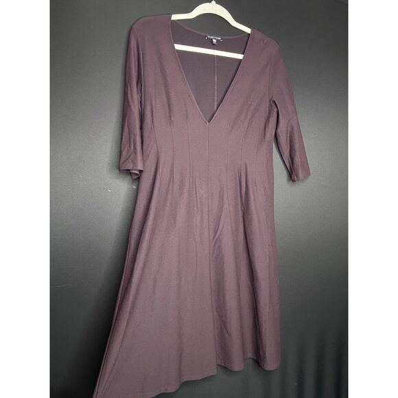Eileen Fisher Women's Chocolate Mocha Brown V-Neck Swing Minimalist Midi Dress M - Picture 3 of 9